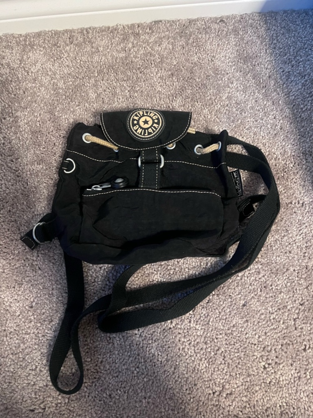 Kipling Black Mini Drawback Backpack - Lightweight & Durable